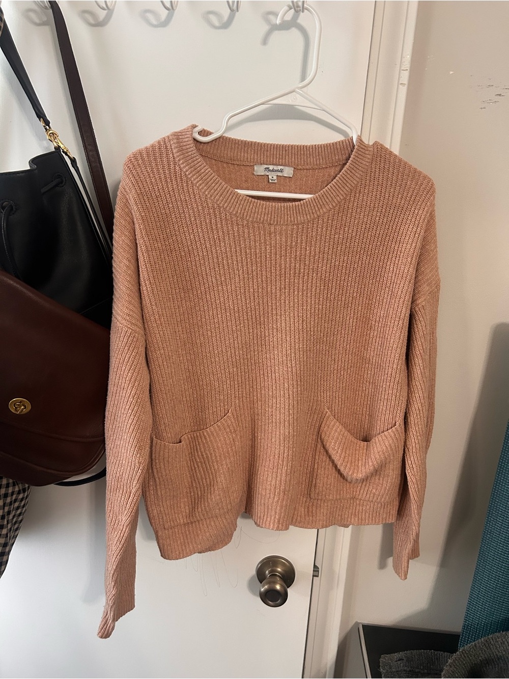Madewell Blush Light Pink Ribbed Crewneck Sweater